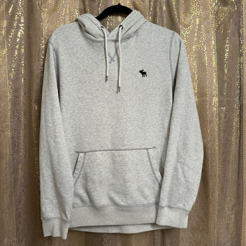 Abercrombie & Fitch Soft Fleece Gray Logo Pullover Hoodie Sweater Medium